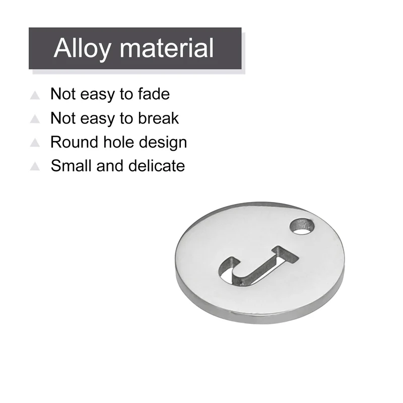 Alphabet Letter Charm Letter J 12mm(1/2") Round Capital Alphabet Charm Stainless Steel Silver Tone for Pendant, DIY Jewelry Making, Pack of 5