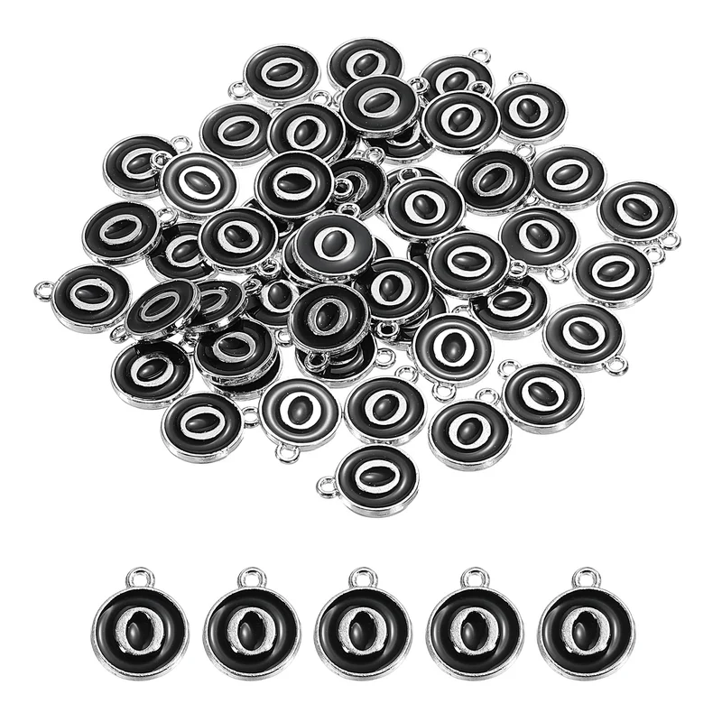 50 Pcs Alphabet O Enamel Letter Charm Enamel Initial Charm Black