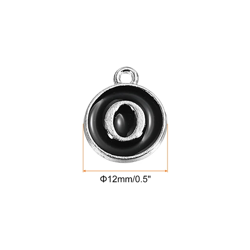 50 Pcs Alphabet O Enamel Letter Charm Enamel Initial Charm Black
