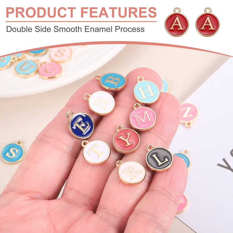104 Pcs Letter Initial A-Z Round Letter Charm(Light Pink/Pink/Rose Red/Red)