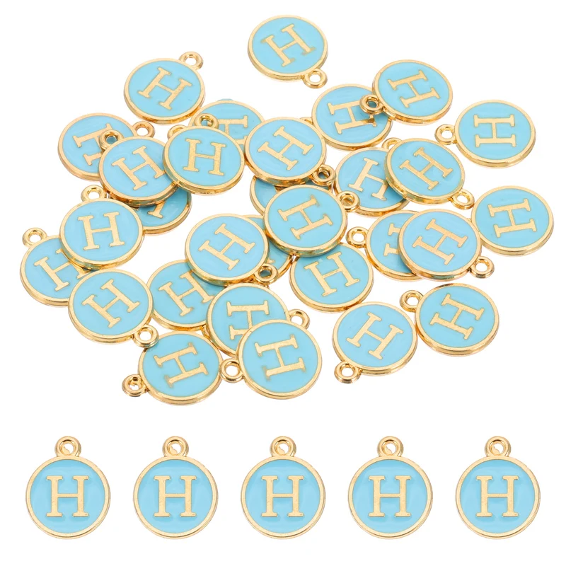 Letter Charm, 30 Pcs Capital Initial Alphabet H Letter Charm for Bracelet, Blue