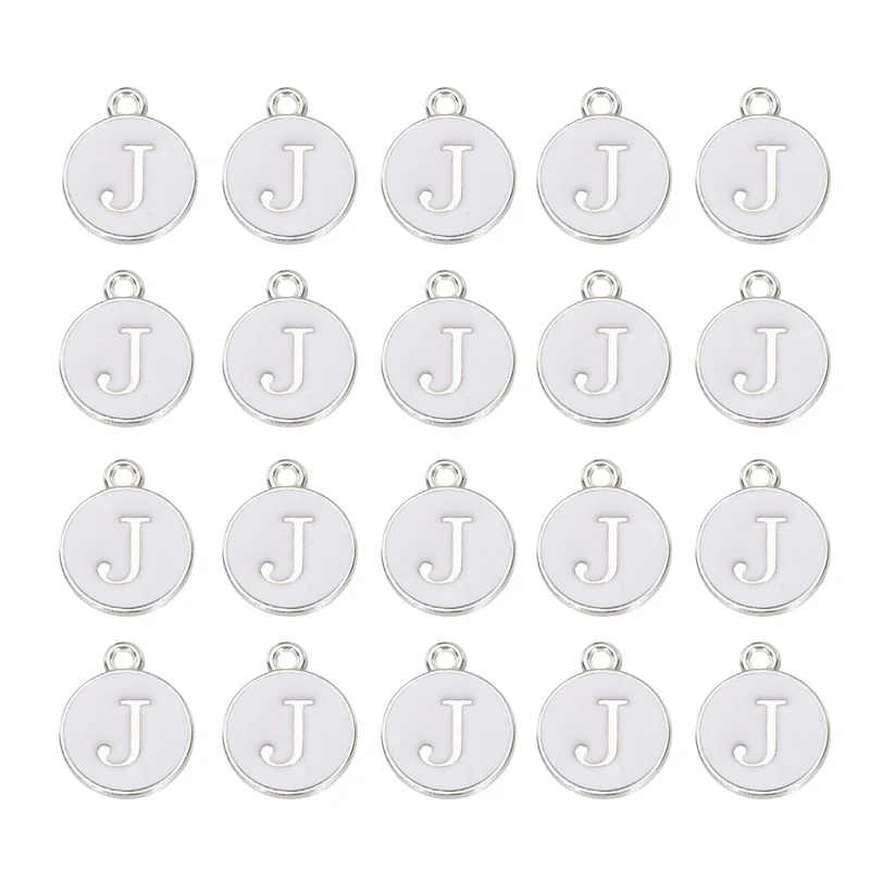 36pcs Letter J Pendants Double Sided Charm Enamel Alphabet Pendant White & White