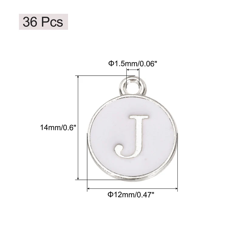 36pcs Letter J Pendants Double Sided Charm Enamel Alphabet Pendant White & White