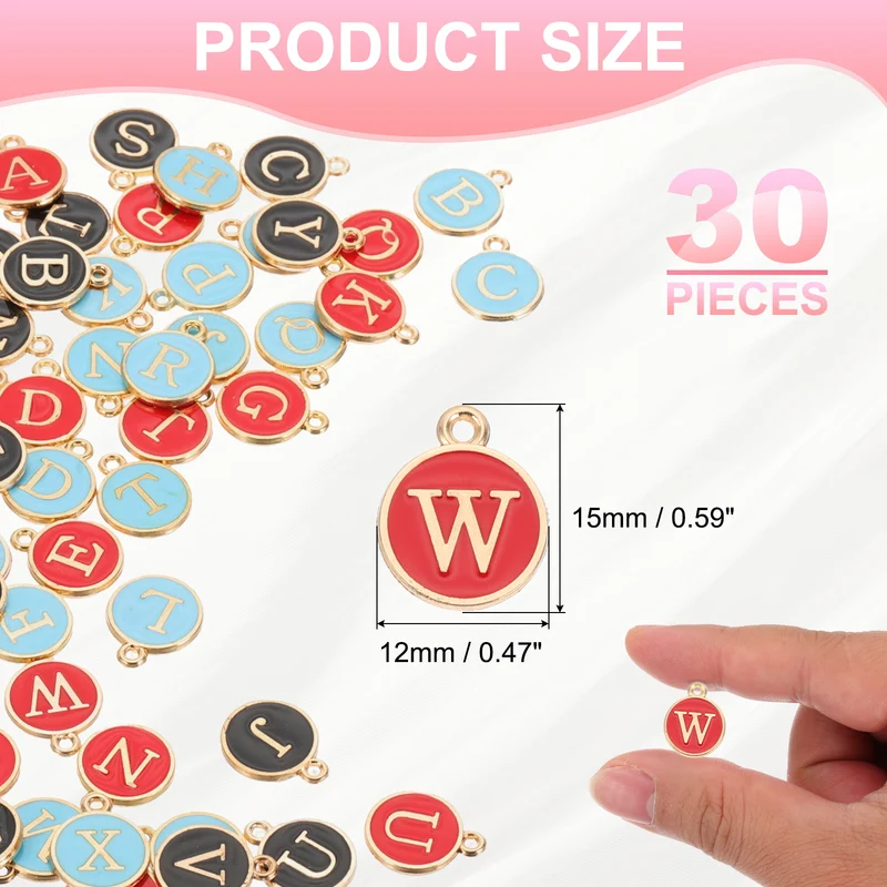 Letter Charm, 30 Pcs Capital Initial Alphabet W Letter Charm for Bracelet, Red