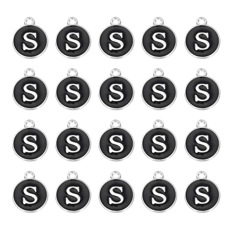 36pcs Letter S Pendants Double Sided Charm Enamel Alphabet Pendant White & Black