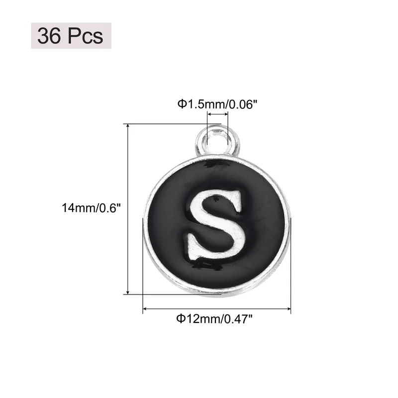 36pcs Letter S Pendants Double Sided Charm Enamel Alphabet Pendant White & Black