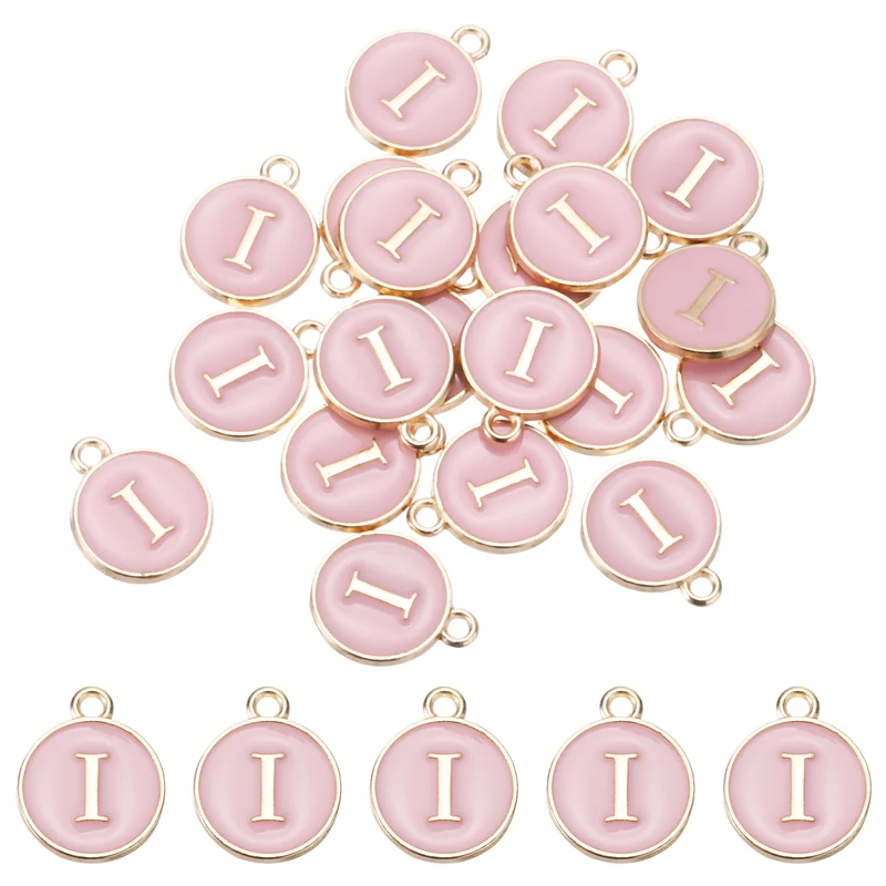 Alphabet i Letter Charm Double Sided Enamel Initial Alphabet Pendant Pink 20pcs