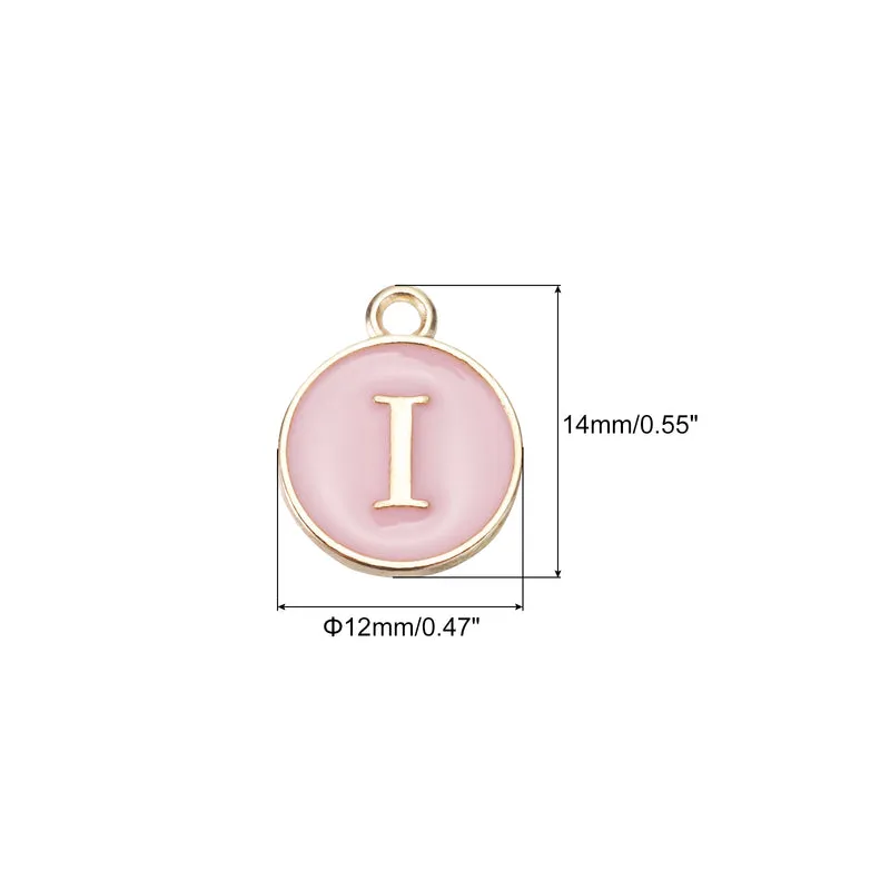 Alphabet i Letter Charm Double Sided Enamel Initial Alphabet Pendant Pink 20pcs