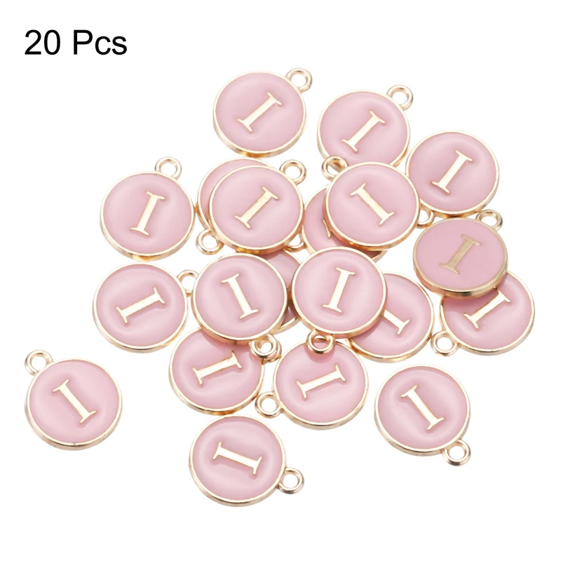 Alphabet i Letter Charm Double Sided Enamel Initial Alphabet Pendant Pink 20pcs
