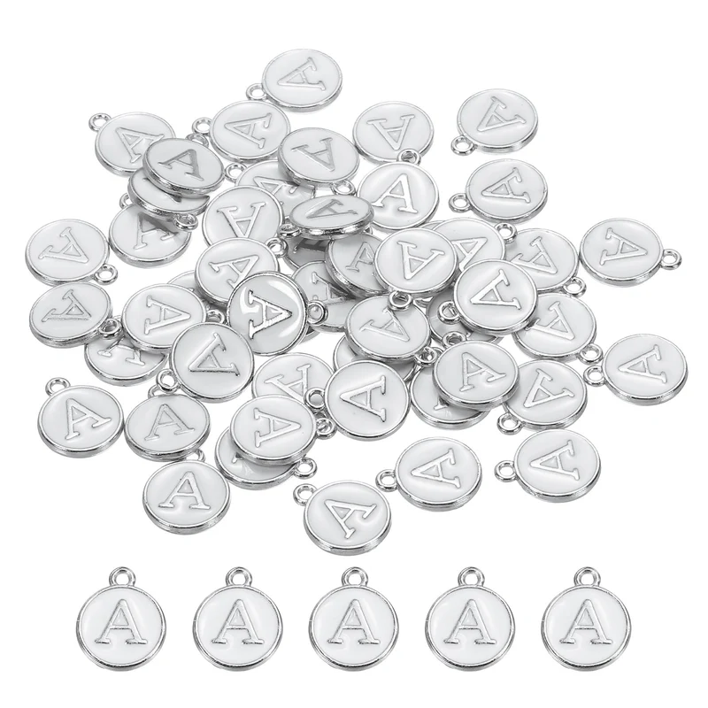 Alphabet-A Enamel Letter Charm Jewelry Charm Enamel Initial Charm White Pendant Charm for Jewelry Making, Bracelet, Craft, Pack of 50