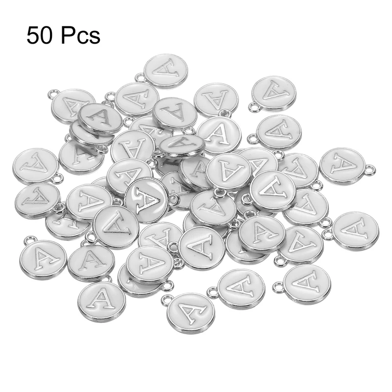 Alphabet-A Enamel Letter Charm Jewelry Charm Enamel Initial Charm White Pendant Charm for Jewelry Making, Bracelet, Craft, Pack of 50