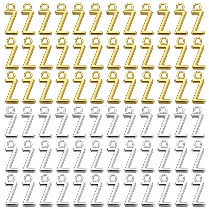 0.3" Letter Charm A-Z for Jewelry Making - Z (100 Pack, Dark Silver/Gold)