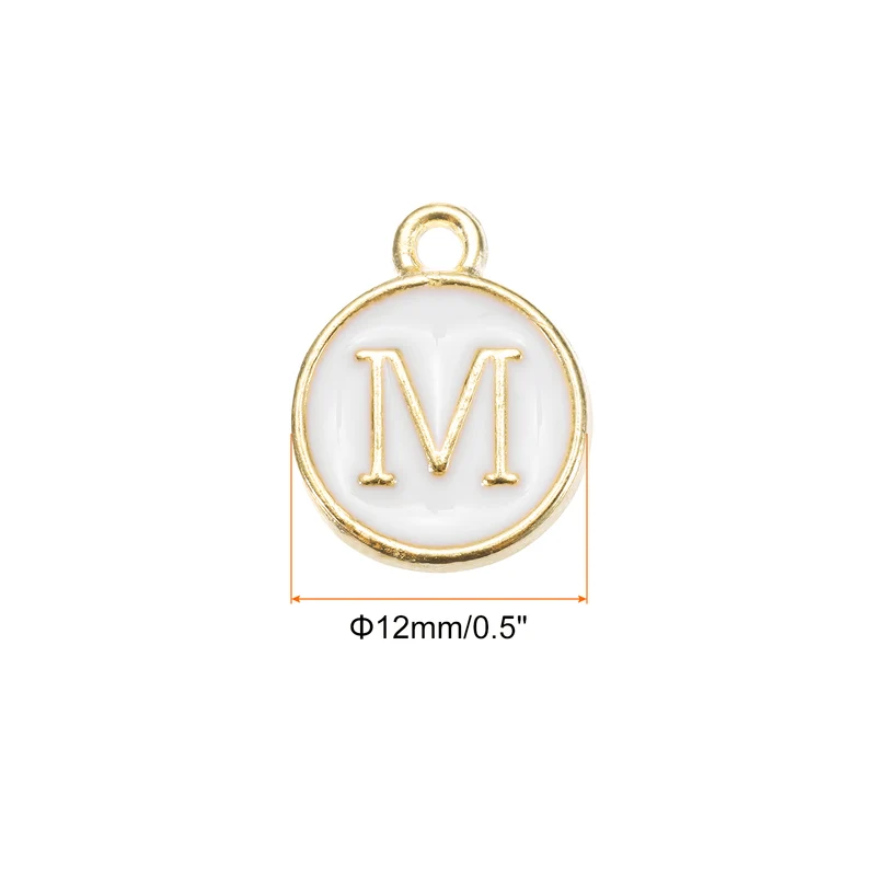 Alphabet M Letter Charm Double Sided Enamel Alphabet Pendant White 20 Pcs