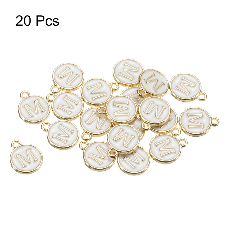 Alphabet M Letter Charm Double Sided Enamel Alphabet Pendant White 20 Pcs