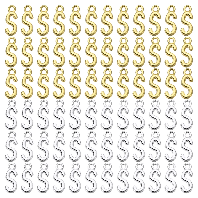 0.3" Letter Charm A-Z for Jewelry Making - S (100 Pack, Dark Silver/Gold)