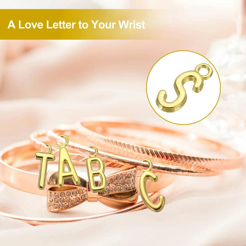 0.3" Letter Charm A-Z for Jewelry Making - S (100 Pack, Dark Silver/Gold)