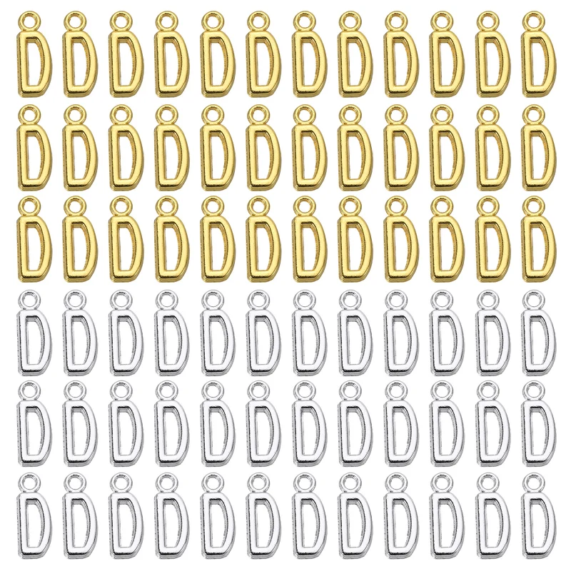 0.3" Letter Charm A-Z for Jewelry Making - D (100 Pack, Dark Silver/Gold)
