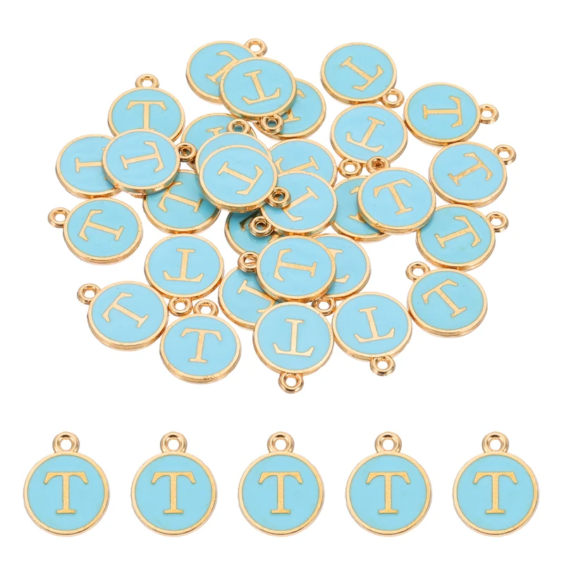 Letter Charm, 30 Pcs Capital Initial Alphabet T Letter Charm for Bracelet, Blue