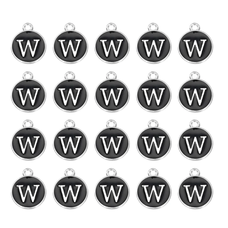 36pcs Letter W Pendants Double Sided Charm Enamel Alphabet Pendant White & Black