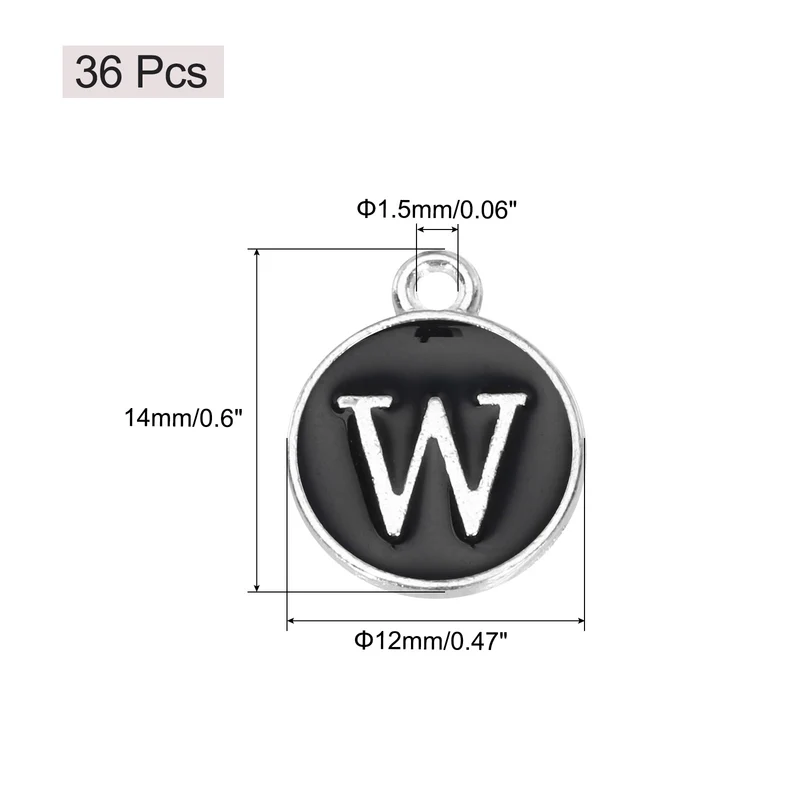 36pcs Letter W Pendants Double Sided Charm Enamel Alphabet Pendant White & Black