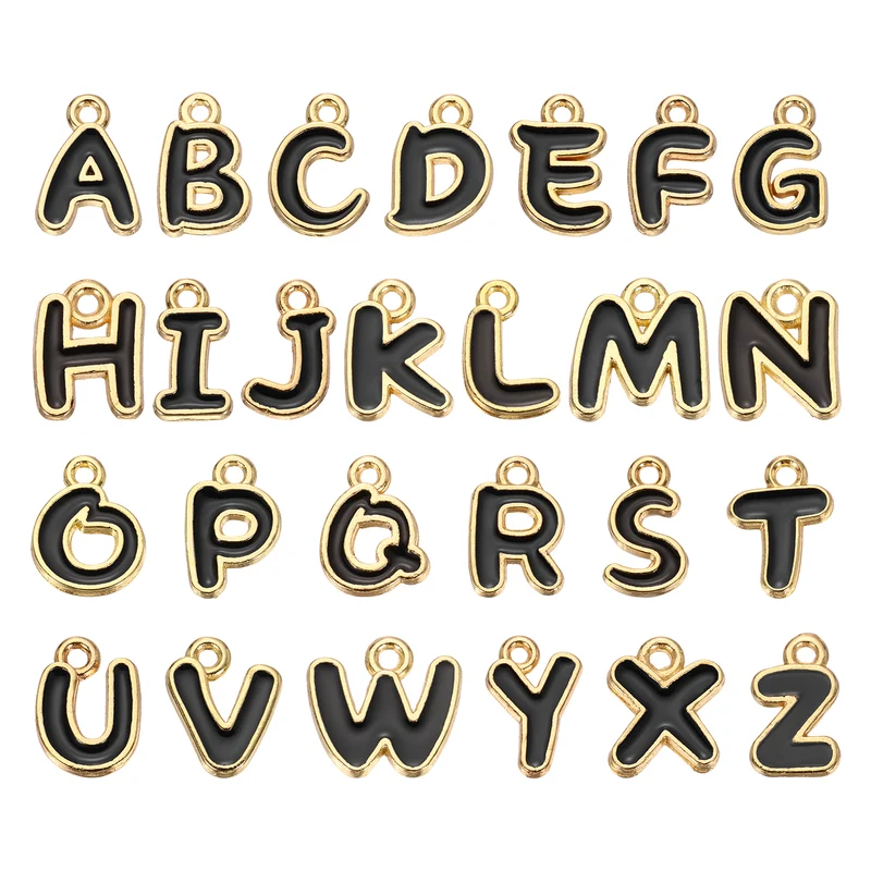 26 Pcs Letter Charms, Alloy Letter A-Z Initial Alphabet Charm for DIY Gold&Black