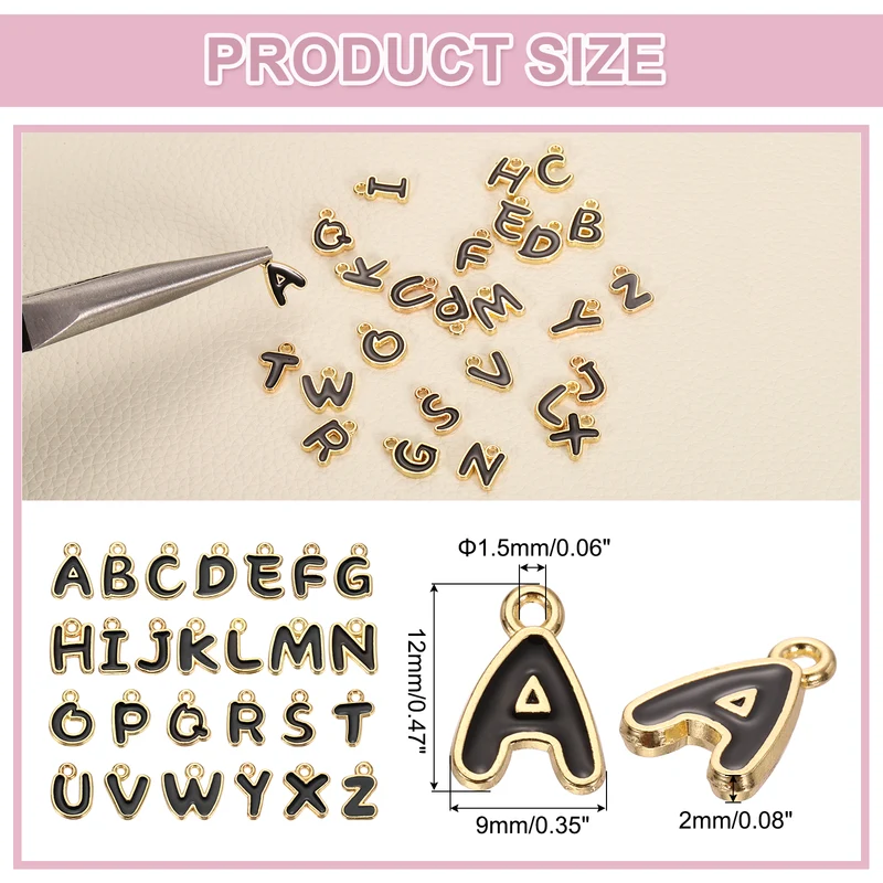 26 Pcs Letter Charms, Alloy Letter A-Z Initial Alphabet Charm for DIY Gold&Black