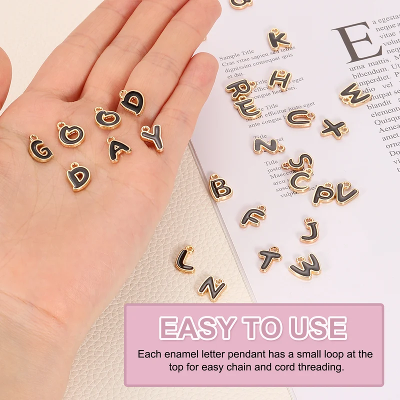 26 Pcs Letter Charms, Alloy Letter A-Z Initial Alphabet Charm for DIY Gold&Black