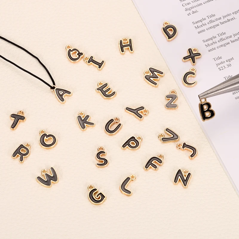 26 Pcs Letter Charms, Alloy Letter A-Z Initial Alphabet Charm for DIY Gold&Black