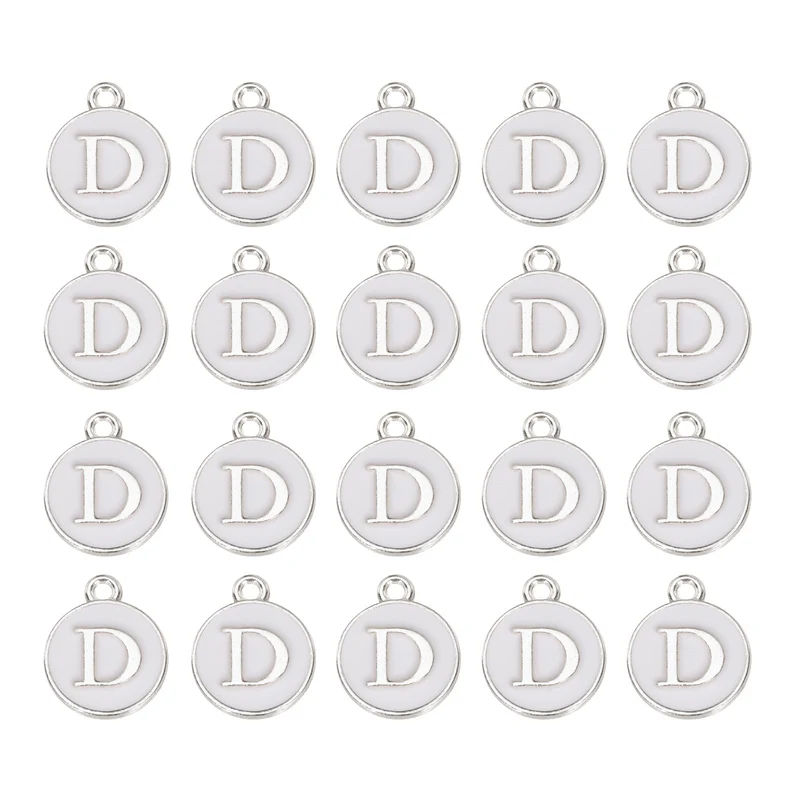 36pcs Letter D Pendants Double Sided Charm Enamel Alphabet Pendant White & White