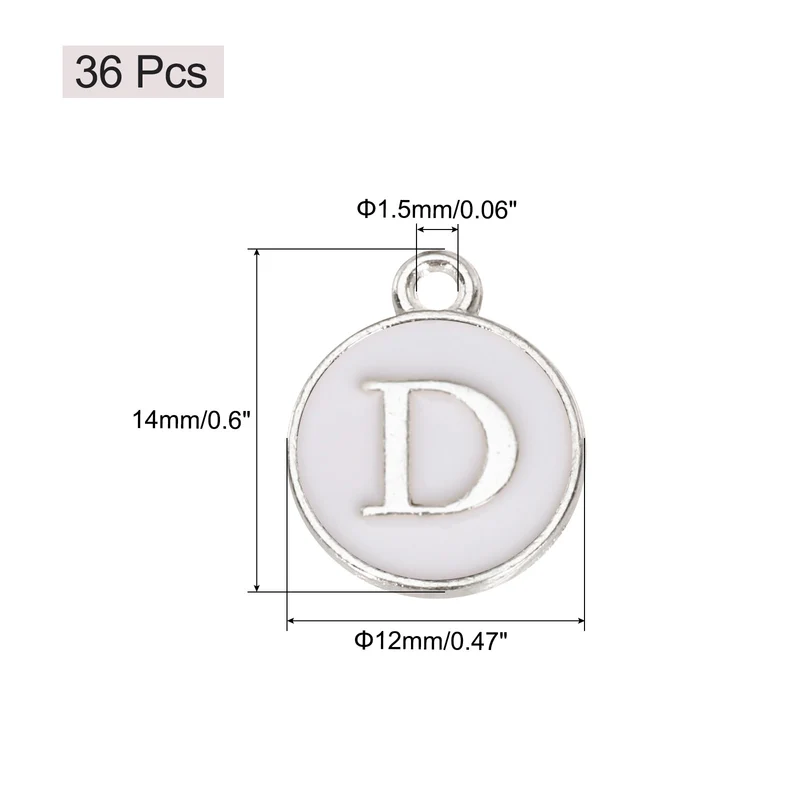 36pcs Letter D Pendants Double Sided Charm Enamel Alphabet Pendant White & White