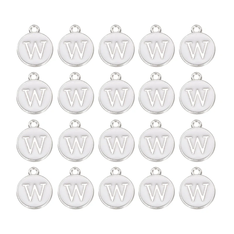 36pcs Letter W Pendants Double Sided Charm Enamel Alphabet Pendant White & White