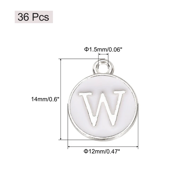 36pcs Letter W Pendants Double Sided Charm Enamel Alphabet Pendant White & White