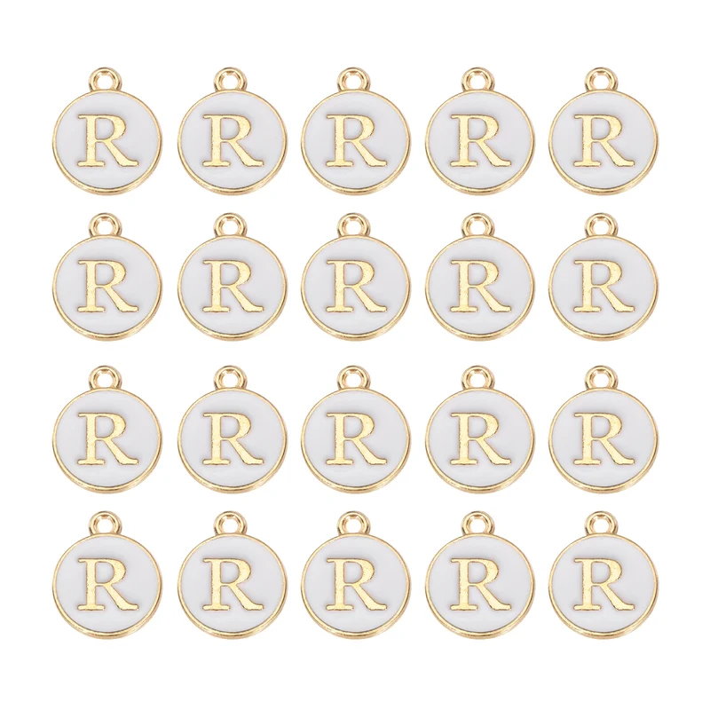 36pcs Letter R Pendants Double Sided Charm Enamel Alphabet Pendant Gold & White