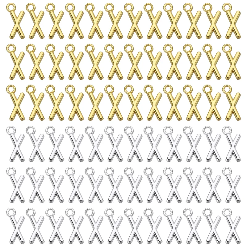 0.3" Letter Charm A-Z for Jewelry Making - X (100 Pack, Dark Silver/Gold)
