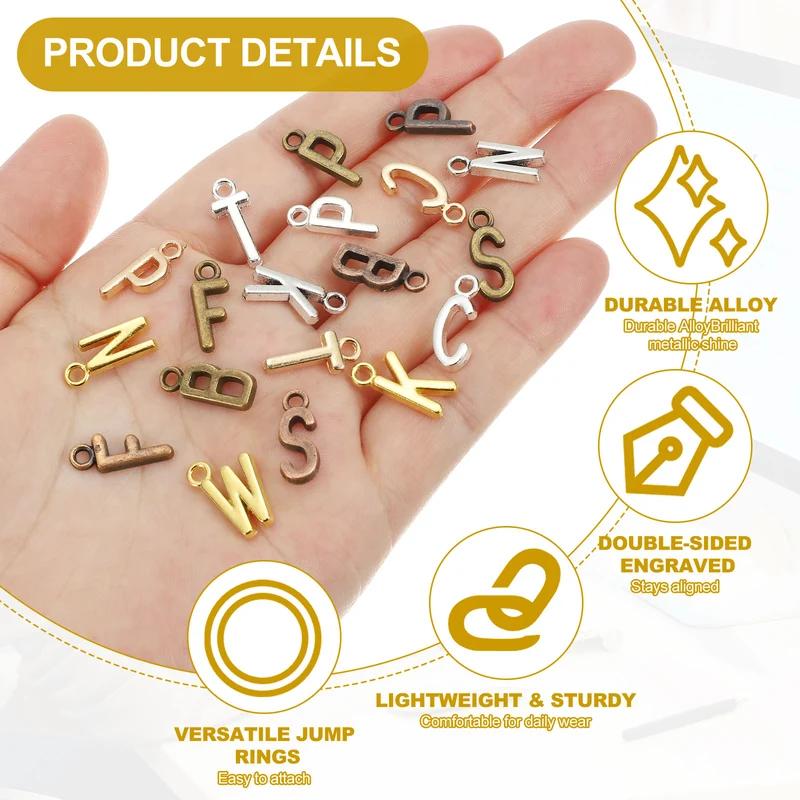 0.3" Letter Charm A-Z for Jewelry Making - X (100 Pack, Dark Silver/Gold)