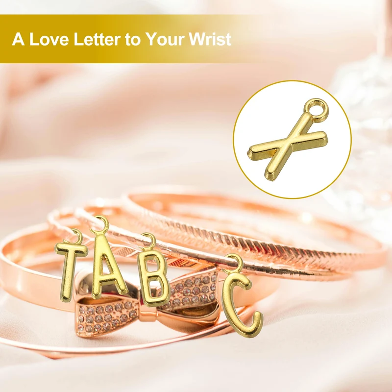 0.3" Letter Charm A-Z for Jewelry Making - X (100 Pack, Dark Silver/Gold)