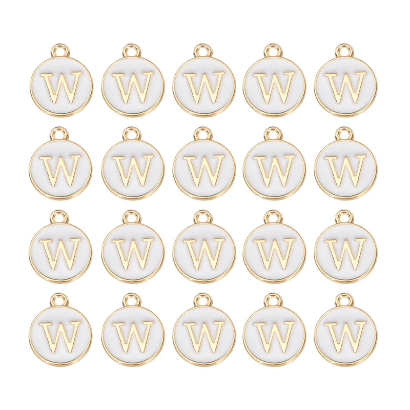 36pcs Letter W Pendants Double Sided Charm Enamel Alphabet Pendant Gold & White