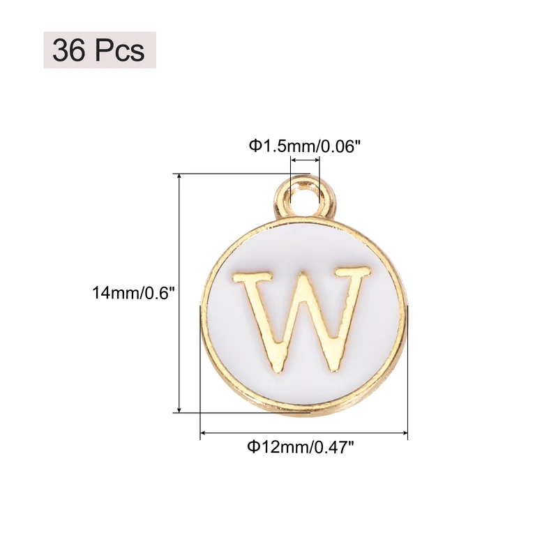 36pcs Letter W Pendants Double Sided Charm Enamel Alphabet Pendant Gold & White