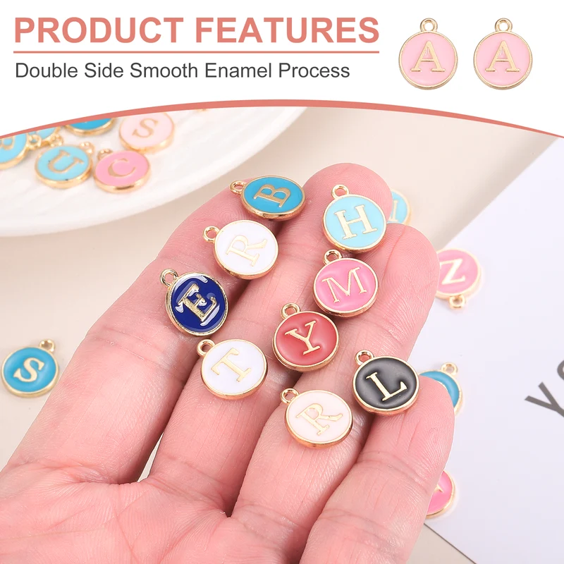 104 Pcs Letter Initial A-Z Round Letter Charm(Pink/Rose Red/Blue/Light Blue)