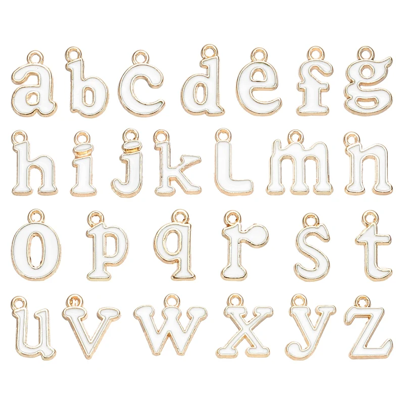 52Pcs A-Z Alphabet Letters Charm, Enamel Letter Charm, White