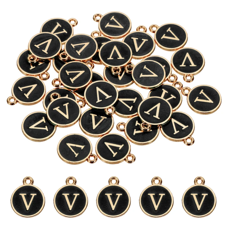Letter Charm, 30 Pcs Capital Initial Alphabet V Letter Charm for Bracelet, Black