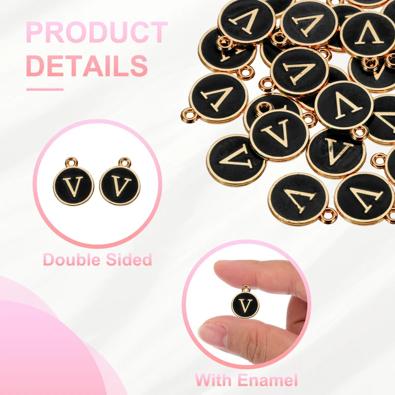 Letter Charm, 30 Pcs Capital Initial Alphabet V Letter Charm for Bracelet, Black