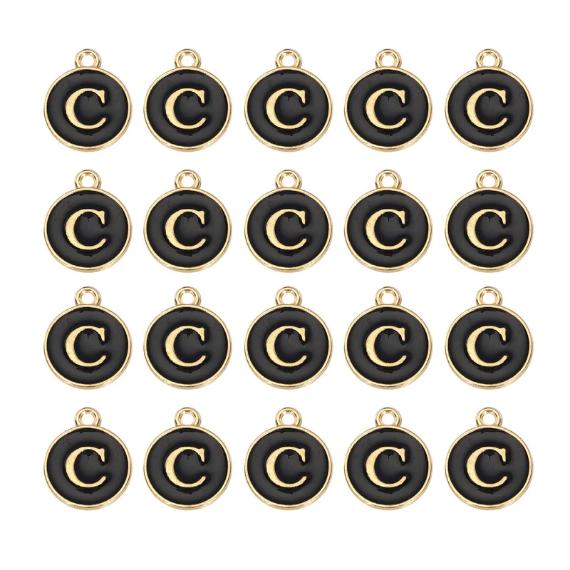 36pcs Letter C Pendants Double Sided Charm Enamel Alphabet Pendant Gold & Black