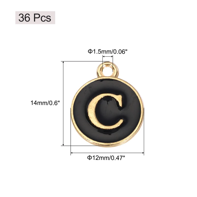 36pcs Letter C Pendants Double Sided Charm Enamel Alphabet Pendant Gold & Black
