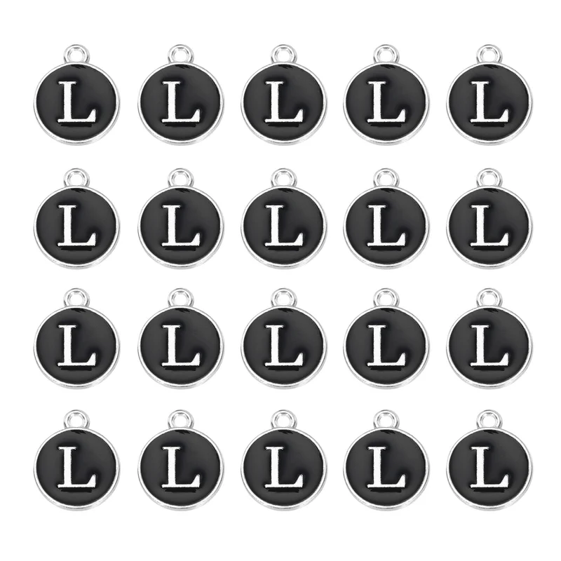 36pcs Letter L Pendants Double Sided Charm Enamel Alphabet Pendant White & Black