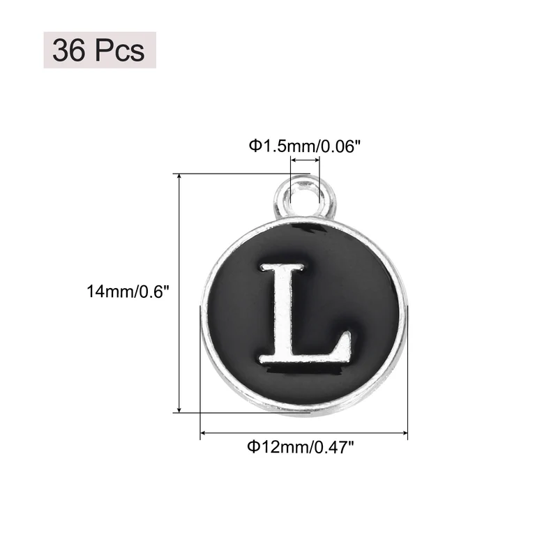 36pcs Letter L Pendants Double Sided Charm Enamel Alphabet Pendant White & Black