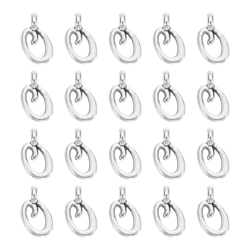 100Pcs A-Z Alphabet Charm, Metal Alphabet O Letter Charm Initial Charm, Silver