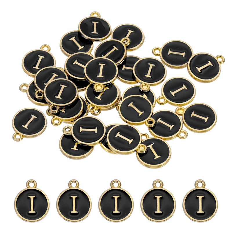 Letter Charm, 30 Pcs Capital Initial Alphabet I Letter Charm for Bracelet, Black