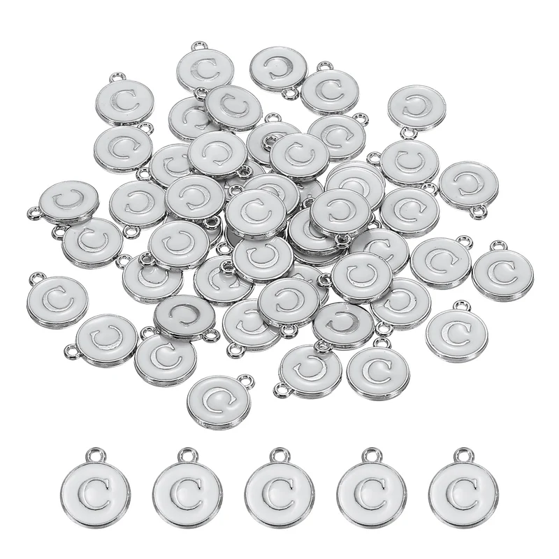 50 Pcs Alphabet C Enamel Letter Charm Enamel Initial Charm White