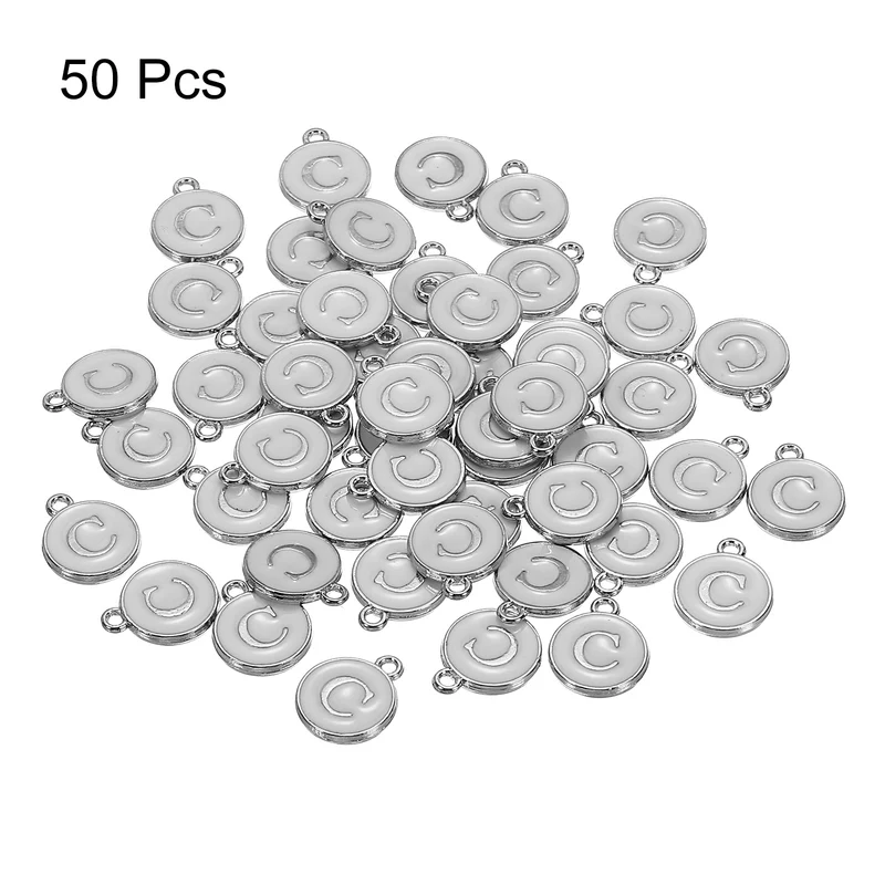 50 Pcs Alphabet C Enamel Letter Charm Enamel Initial Charm White